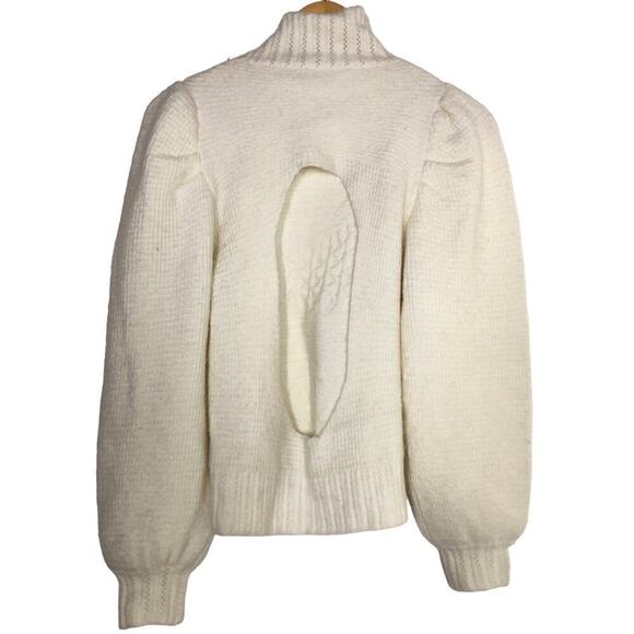 Retrofete Sweater Cable Knit Long Sleeve Turtleneck Keyhole Pullover White XS - Picture 2 of 6